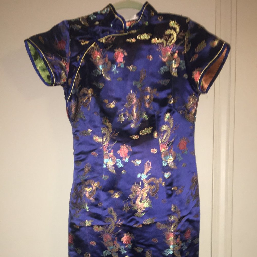 Navy Blue Dragon Mini Chinese Prom Dress Cheongsam